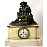 A white marble and bronze striking mantel clock, signed Raingo Fres A Paris