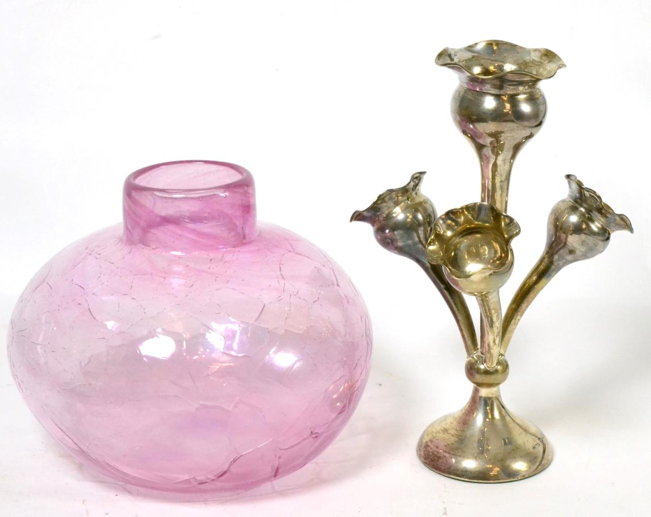 A John Ditchfield Glasform vase, shape no. 343, dated 1983, together with a silver vase (