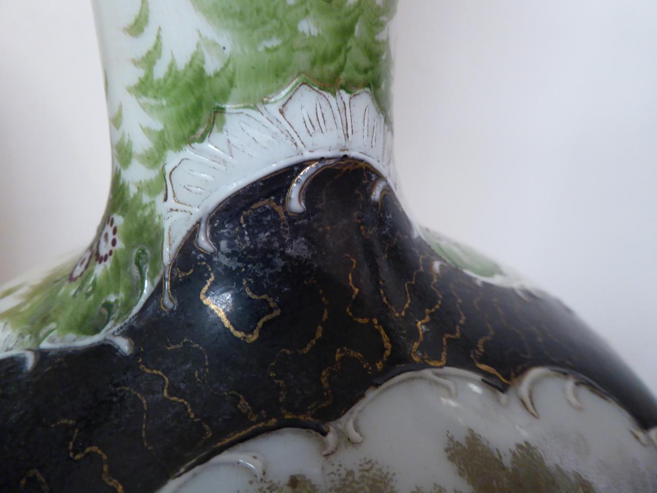 A set of three Victorian painted glass vases decorated with vignettes of courting couples - Image 5 of 8