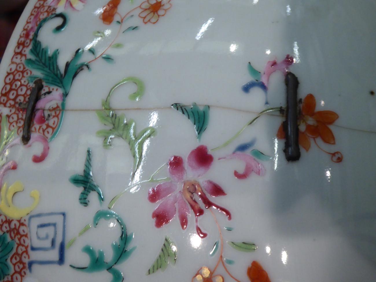 A Chinese punch bowl, tea pot, vases (a.f.) etc Punch bowl is 31cm wide with old staple repair and - Image 5 of 12