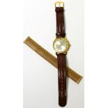 Vertex Revue Wristwatch, gilt metal expanding bracelet strap, gold filled Art Deco wristwatch,