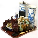 A group of oriental items including vases, figures, etc