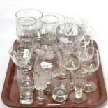 A collection of miscellaneous glass wares including a pair of 19th century stemmed ale glasses,