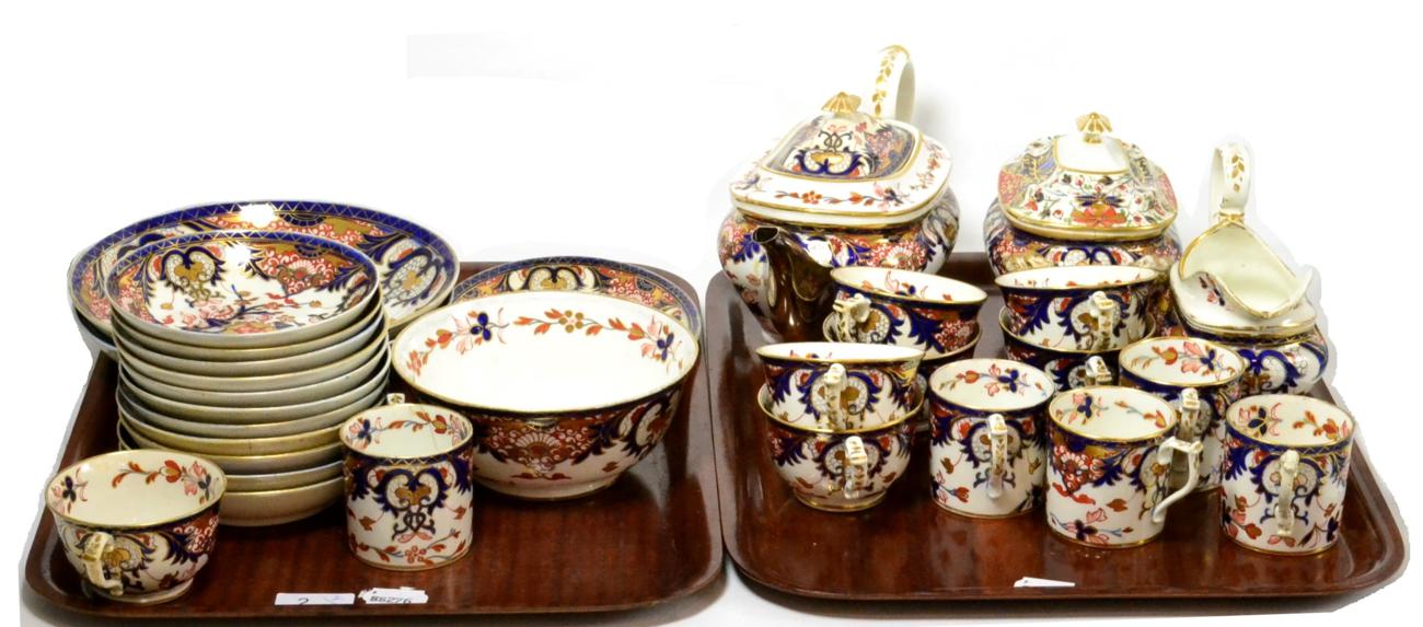 A group of 19th century Royal Crown Derby Imari wares including a tea pot with silver spout,