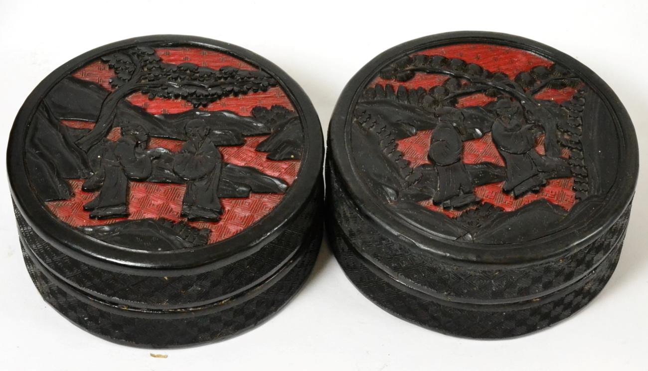 A pair of Chinese circular lacquer boxes and covers
