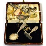 A group of costume jewellery including Scottish brooches, three silver dress rings, cameo brooch,