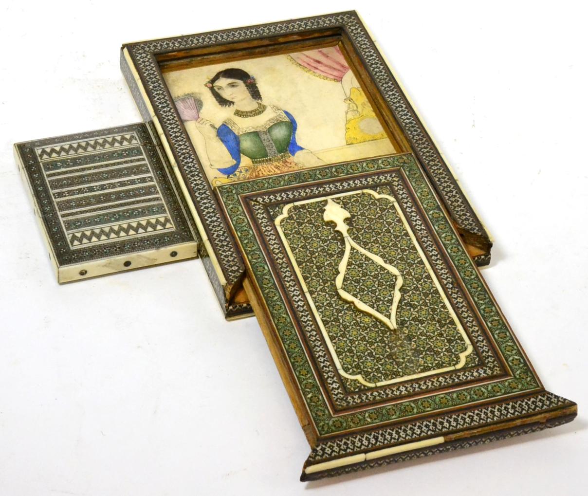 An Indo-Portuguese Sadeli work frame containing a European subject watercolour portrait, and a