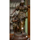 After H Moreau, a spelter figure of a mother and child