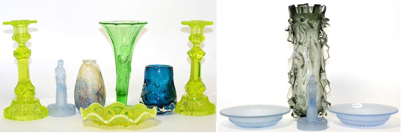 A pair of glass candlesticks together with assorted Art Deco and other glass including and