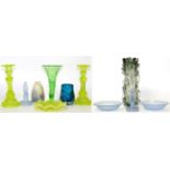 A pair of glass candlesticks together with assorted Art Deco and other glass including and