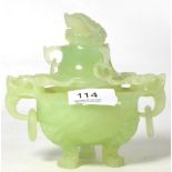 A Chinese carved jade censer and cover, 20th century 13cm high. Flea bite chips.