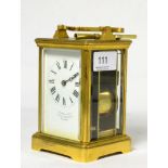 A French brass carriage clock, retailed by Penlington and Batty, Liverpool and Manchester enamel