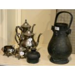 A reproduction cast bronze Chinese urn and cover