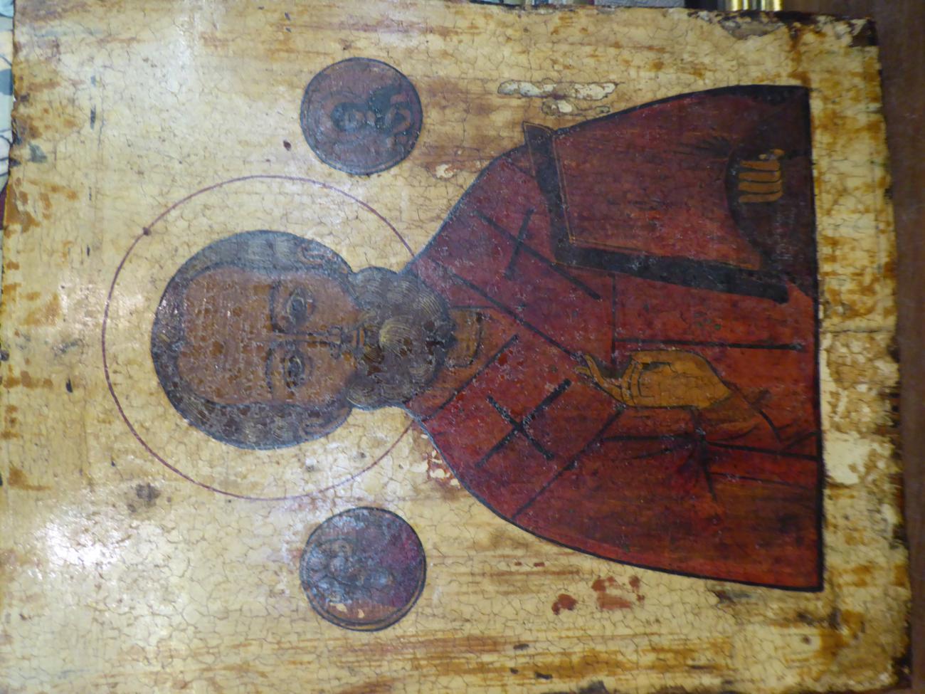 An 18th century Orthodox Icon, on wooden panel together with seven others, mostly modern from - Bild 2 aus 4