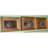 A pair of still life's of fruit, oils in gilt frames, together with a 20th century still life of