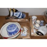Three boxes of miscellaneous china including wash bowl, cheese dome, vases etc