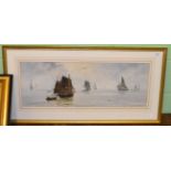 Charles S Motram (fl. 1876 - 1903) fishing vessels in a calm, watercolour