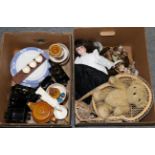 A large group of assorted items including Hornsea, paperweights, doll, souvenir spoons etc