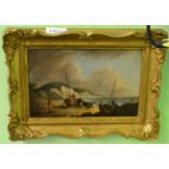 English School (late 18th/early 19th century) Beach scene with figures and boats, oil on panel,