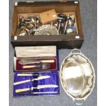 Various silver plate and EPNS wares including a Sheffield waiter, twin handled tray, flatware etc (