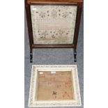 An early 19th century sampler, framed as a firescreen and another, framed sampler (2)