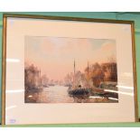 John E Aitken (19th/20th century), Waterway in Sneek, Friesland, Holland, watercolour, signed