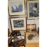 A group of miscellaneous including silver plate, copper, books, paintings including two watercolours