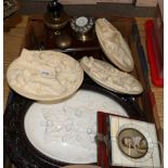 A quantity of items including piano key miniatures, a vintage Rotary Dial Telephone, lithograph,