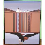A contemporary American oil on canvas featuring an eagle, indistinctly signed
