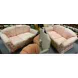 Pair of pink upholstered sofas