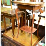 A reproduction string inlaid, crossbanded envelope occasional table and another occasional table