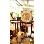 A 19th century needlework pole screen together with a mahogany occasional table