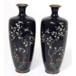 A Pair of Japanese Cloisonné Enamel Baluster Vases, Meiji period, with flared necks, decorated