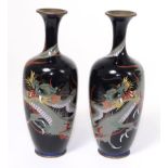 A Pair of Japanese Cloisonné Enamel Baluster Vases, Meiji period, with flared trumpet necks,
