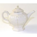 A Staffordshire Saltglazed Stoneware Teapot and Cover, circa 1750, octagonal baluster form moulded