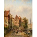 Johannes Franciscus Spohler (1853-1894) Dutch Canal side street scene with figures Signed, with