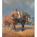 Donald Wood (1889-1953) ''Summer Ploughing'' Signed, with original inscribed label verso, oil on