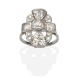 An Art Deco Diamond Plaque Ring, a pierced octagonal shaped plaque set throughout with old cut