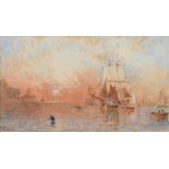 George Weatherill (1810-1890) ''Sunset Whitby Harbour, Yorkshire'' Signed, reputedly inscribed to