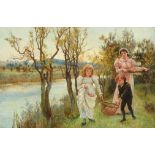 Miss Alice Mary Havers (1850-1890) Mother and children returning from the apple orchard Signed,
