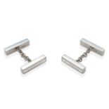 A Pair of Platinum Diamond Set Double Cufflinks, a platinum bar set with round brilliant cut