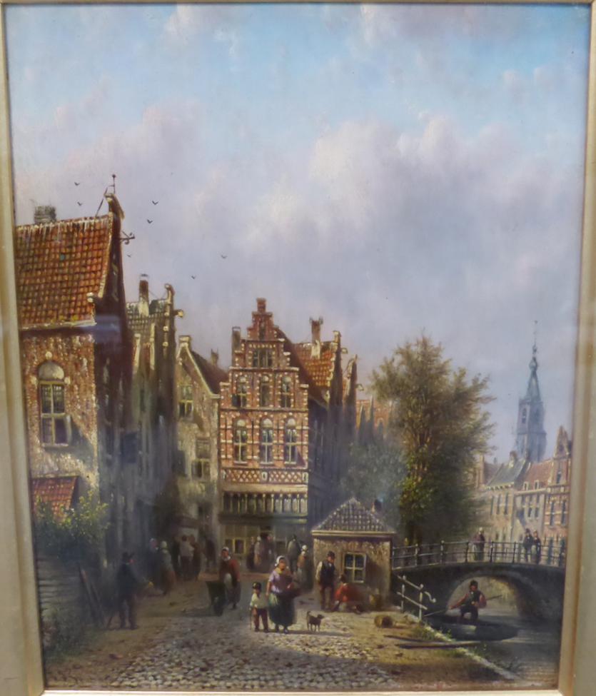 Johannes Franciscus Spohler (1853-1894) Dutch Canal side street scene with figures Signed, with - Image 6 of 8