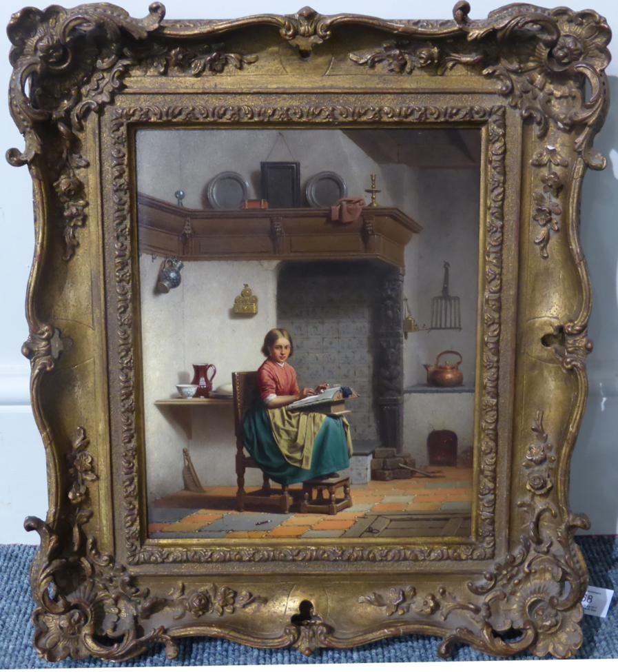 Charles Joseph Grips (1825-1920) Belgian Lace maker in an interior Signed and dated 1862, with - Image 5 of 7