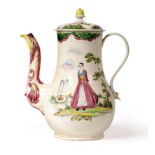 A Staffordshire White Saltglazed Stoneware Coffee Pot and Cover, circa 1760, of baluster form with