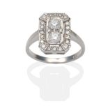 An Art Deco Style Diamond Cluster Ring, two round brilliant cut diamonds spaced by two round