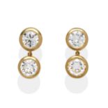 A Pair of Diamond Drop Earrings, by Bulgari, a round brilliant cut diamond suspends a second round