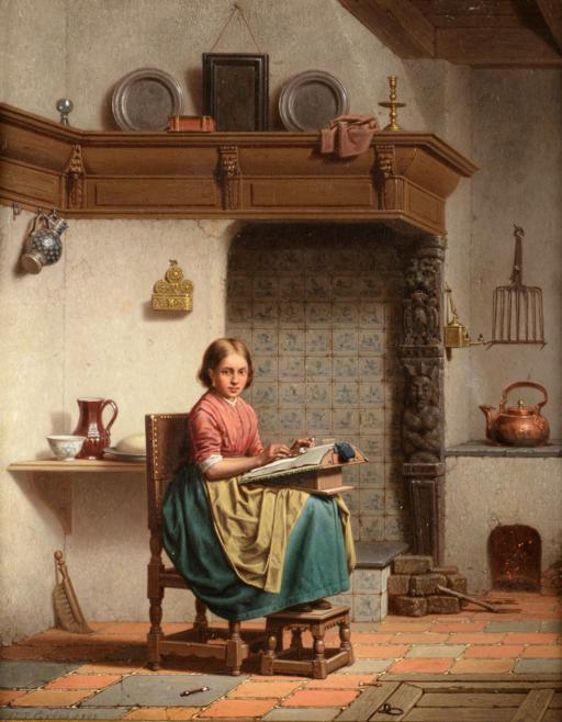 Charles Joseph Grips (1825-1920) Belgian Lace maker in an interior Signed and dated 1862, with