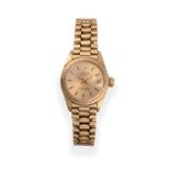 A Lady's 18ct Gold Automatic Calendar Centre Seconds Wristwatch, signed Rolex, Oyster Perpetual,