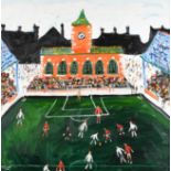 Simeon Stafford (b.1956) Football match Signed, oil on canvas, 79.5cm by 79cm See Illustration