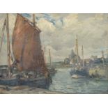 Arthur A Friedenson (1872-1955) Boats in a harbour, possibly Kirkcaldy Signed, with inscribed